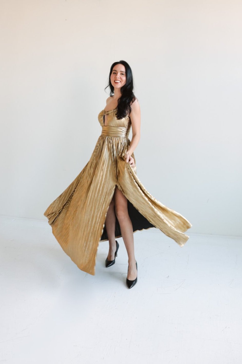 Metallic Gold Pleated Maxi Dress Ardire Collection Metallic Gold Pleated Maxi Dress Ardire Collection