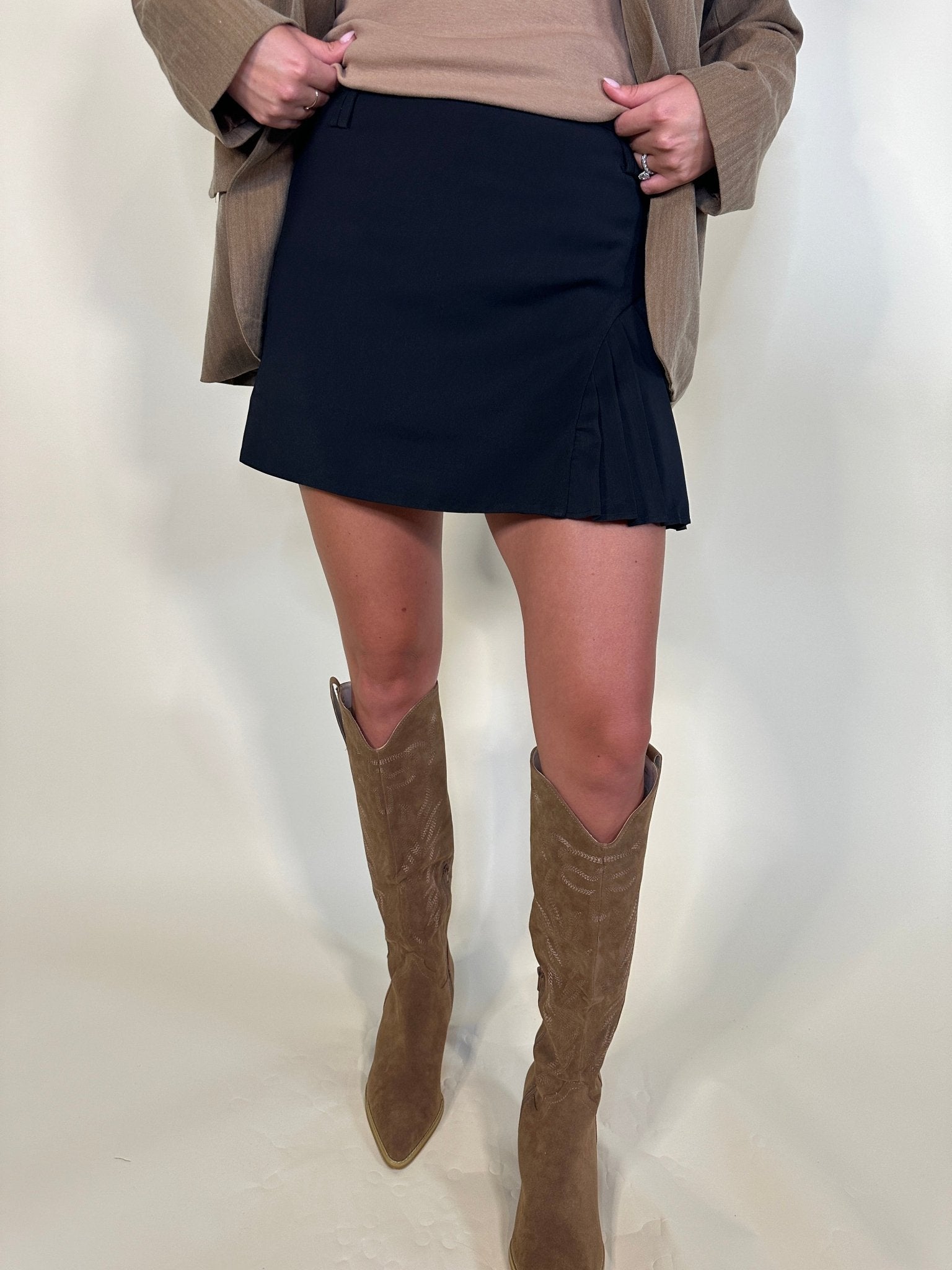 Midnight Pleated Detail Mini Skirt - Ardire Collection