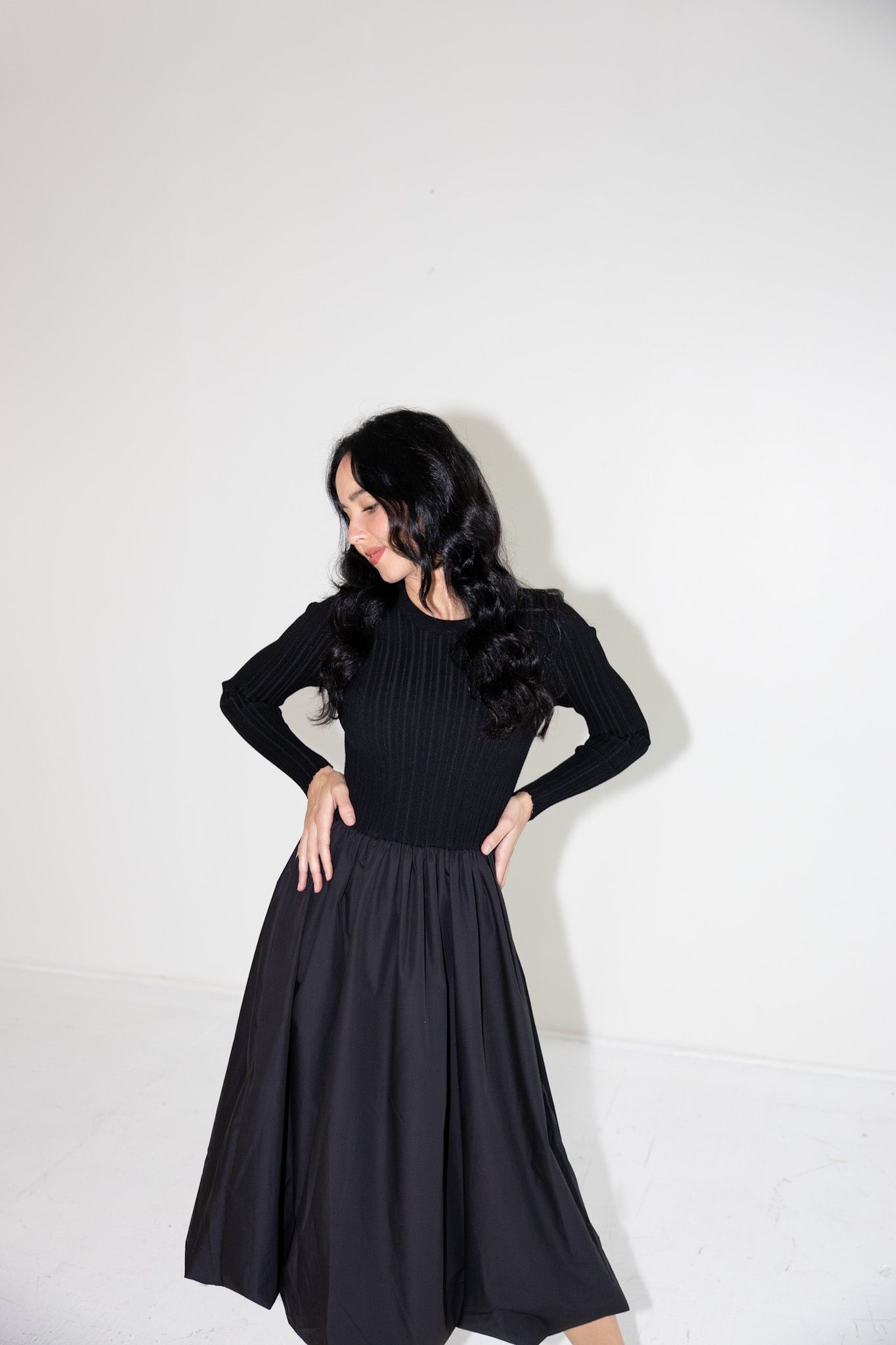 Ribbed Knit & Balloon Skirt Dress - Final Sale - Ardire Collection