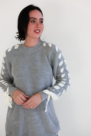 Ribbon Lace - Up Sleeve Knit Sweater - Final Sale - Ardire Collection