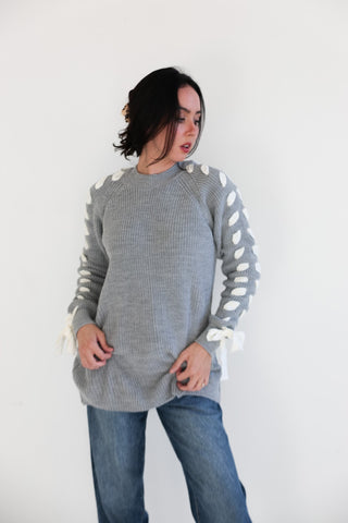 Ribbon Lace - Up Sleeve Knit Sweater - Final Sale - Ardire Collection