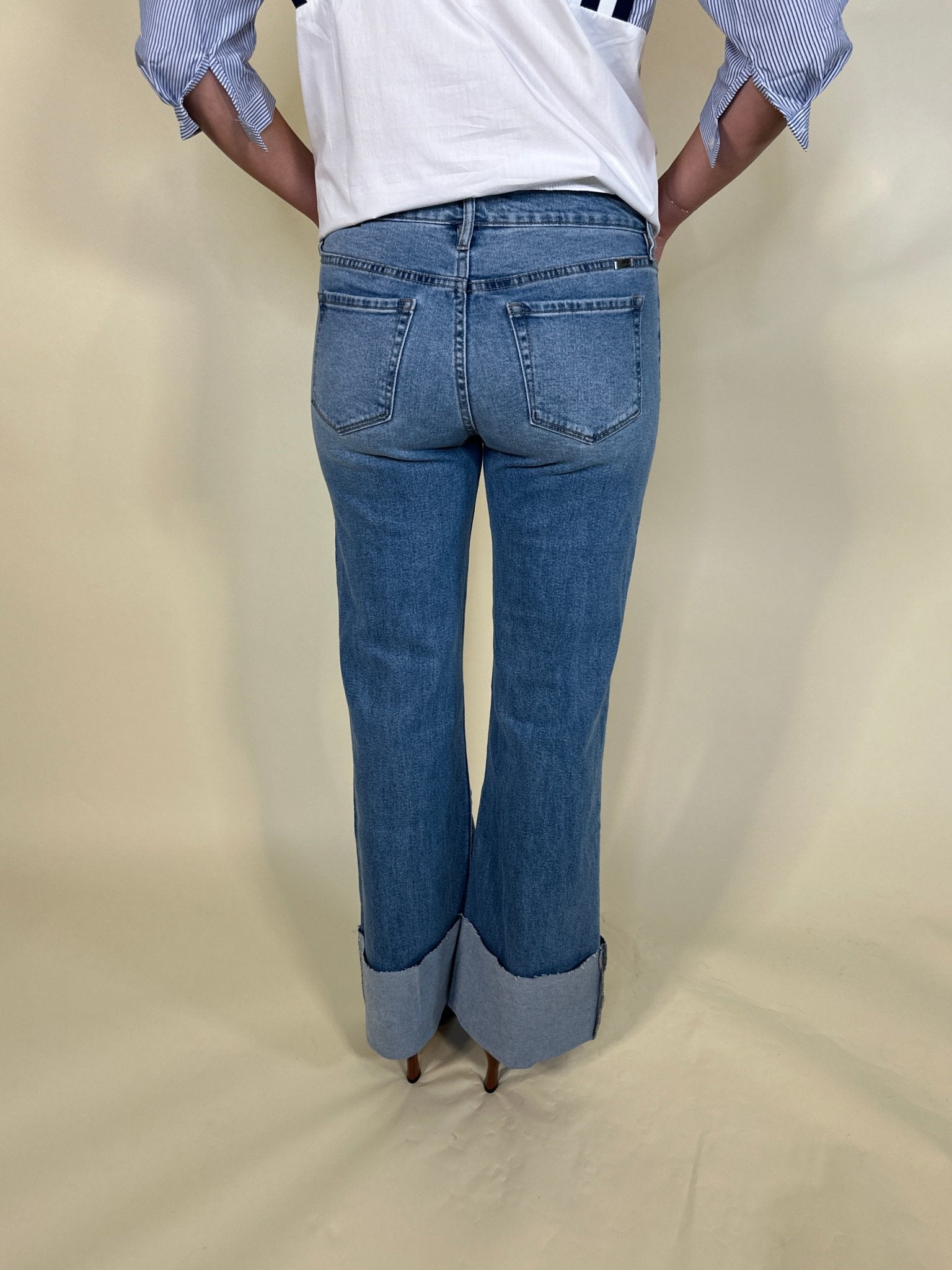 Straight - Leg Cuffed Hem Denim Jeans - Ardire Collection