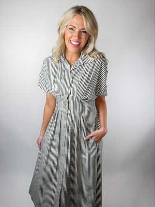 Striped Button - Down Midi Dress - Ardire Collection