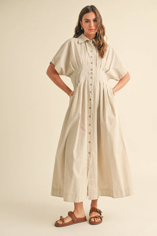 Striped Button - Down Midi Dress - Ardire Collection