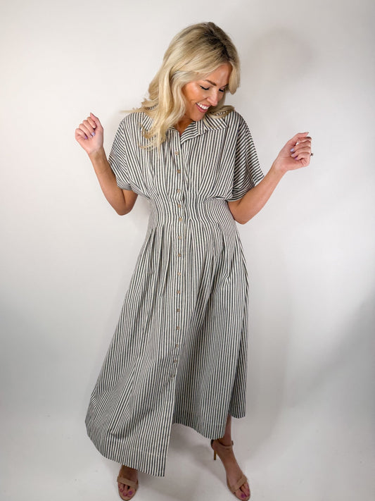 Striped Button - Down Midi Dress - Ardire Collection