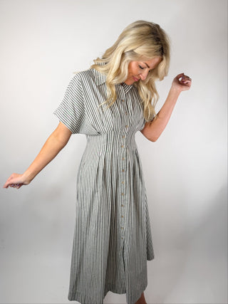 Striped Button - Down Midi Dress - Ardire Collection