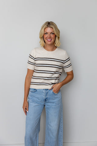 The Maren Stripe Short Sleeve Sweater - Ardire Collection