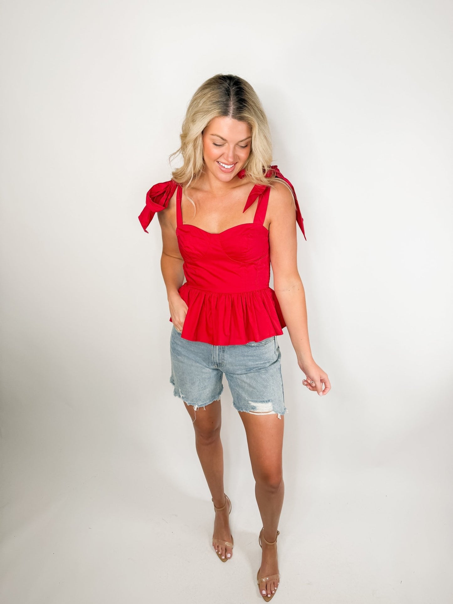 The Ruby Tie Strap Peplum Top - Ardire Collection